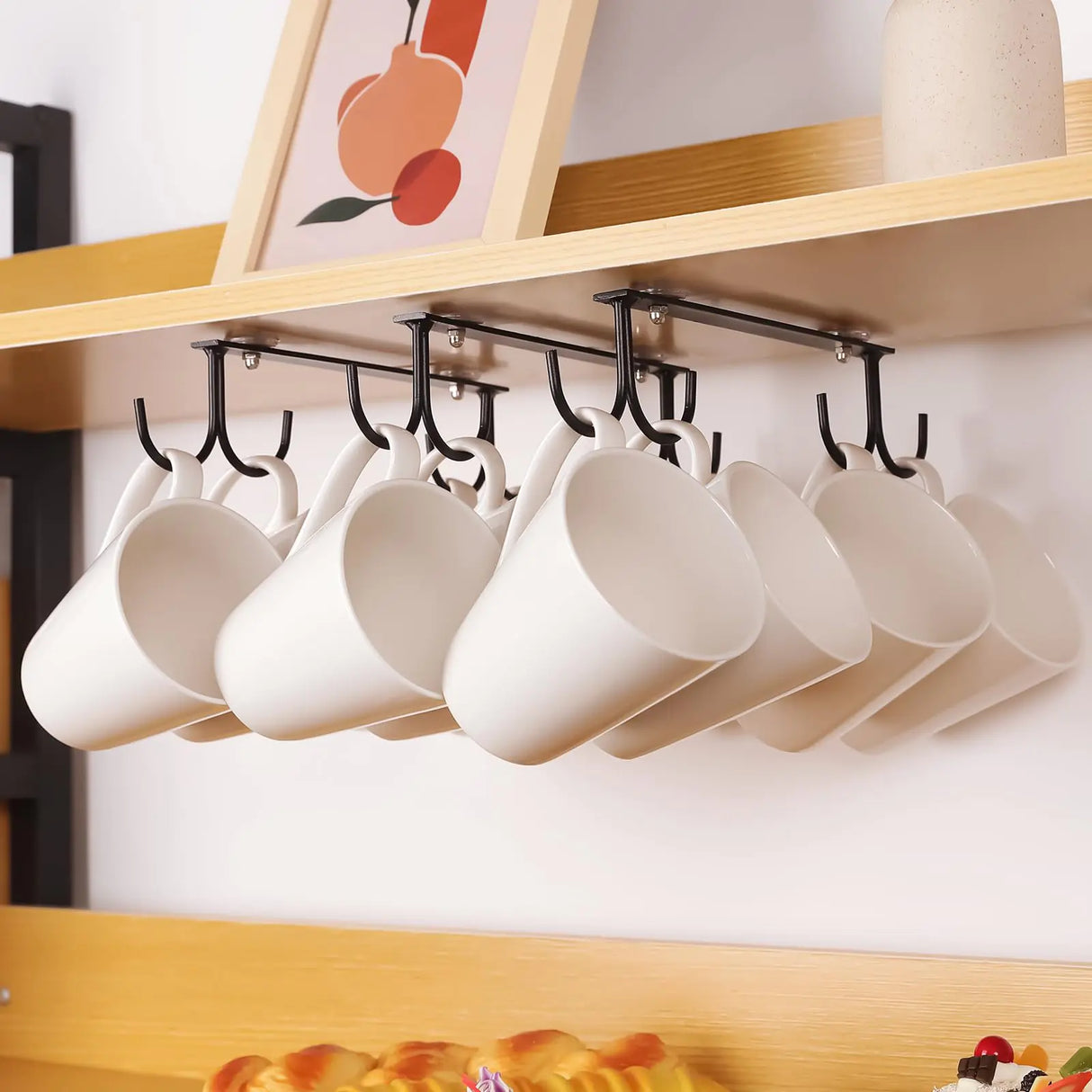 EigPluy Mug Hooks Under Cabinet3 Pieces Under Cabinet Mug HolderUnder Shelf Mug Organizer Rack with 12 HooksDisplay Hanging Storage Hook for Mugs/Coffee Cups/Kitchen Utensils Black