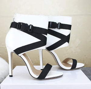 Open Toe Woven Buckle Stiletto Heels