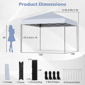 10 X 10 Feet Pop up Canopy Tent with Portable Carrying Bag and 8 Stakes-White