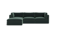 The Tatum Modular 3 Seat Chaise Sectional, featuring sleek cushions and a left-sided chaise in dark green, is set against a plain black background.