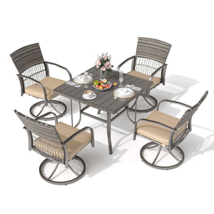 Weave Outdoor Dining Set, 5-Piece, Full Swivel