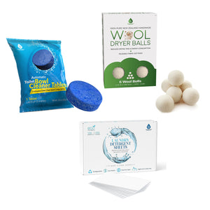 Pursonic Eco Home Essentials Bundle: Toilet Cleaner Tablets + Wool Dryer Balls + Eco Laundry Detergent Sheets by Pursonic