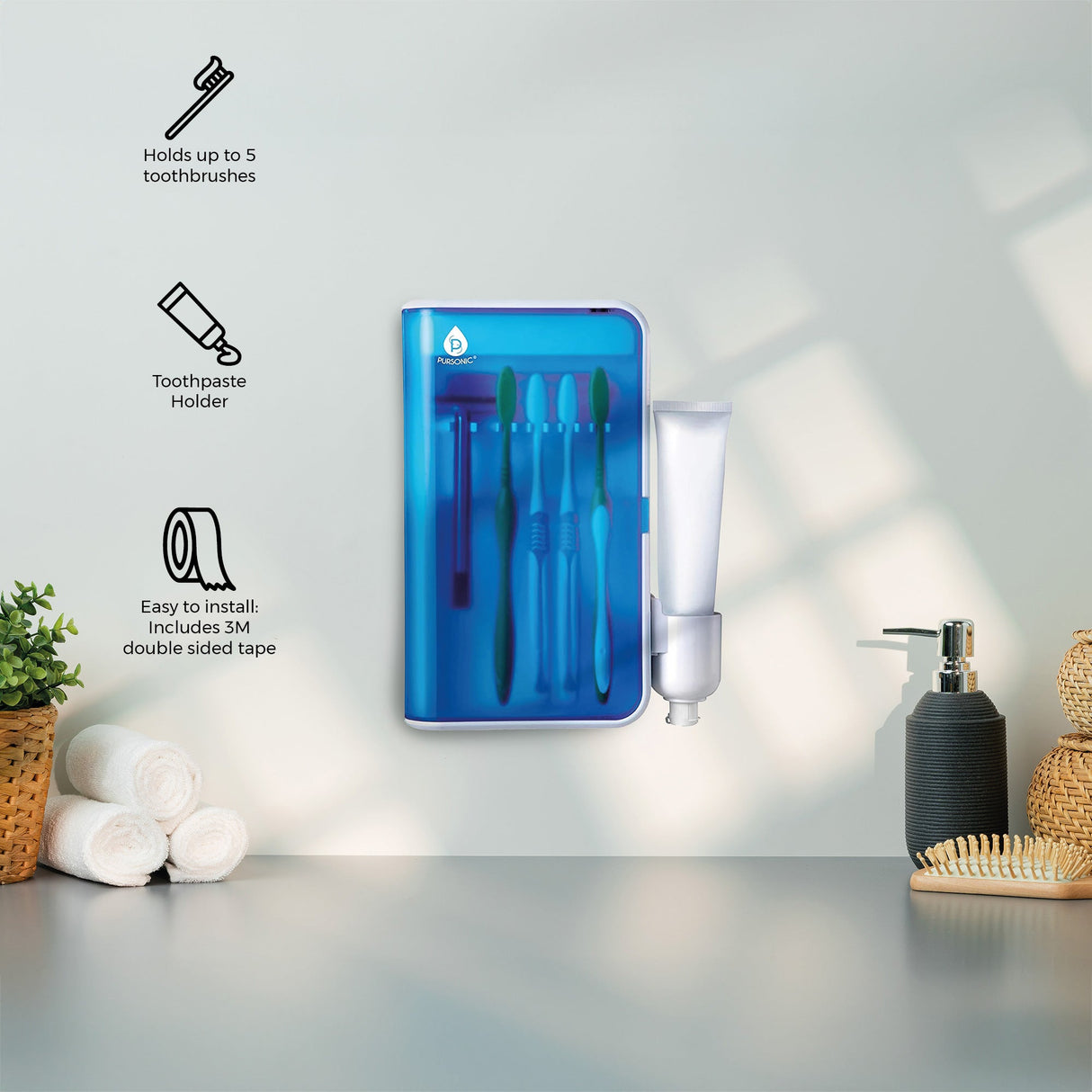 USB Rechargeable Rotary Toothbrush & UV Sanitizer Station (3 Brush Heads Included)
