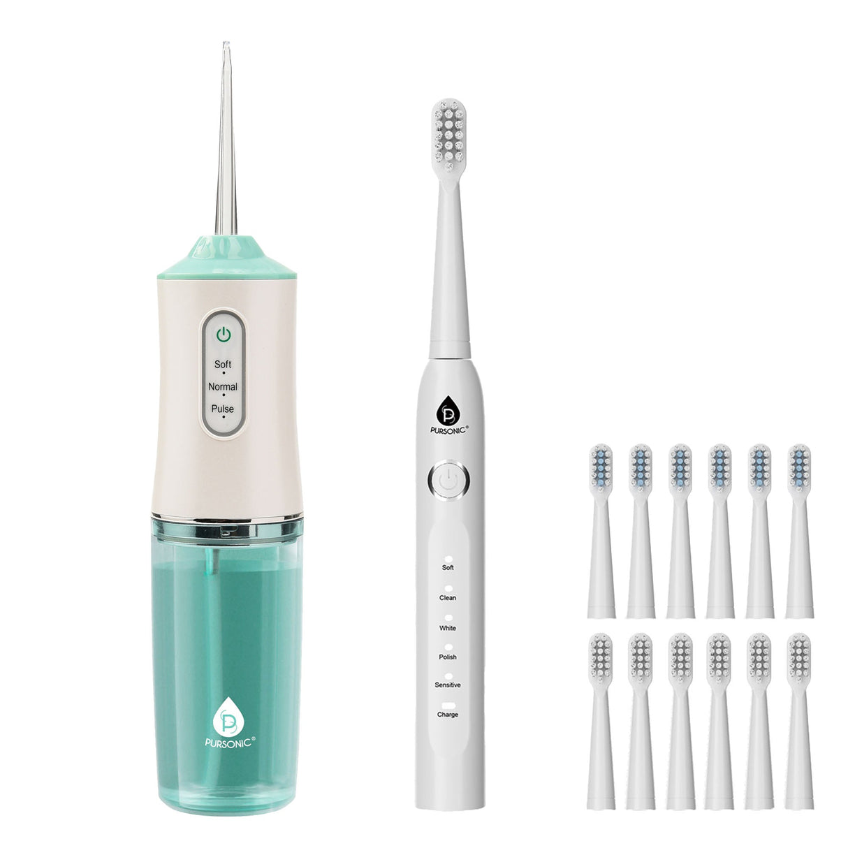 Pursonic Rechargeable Water Flosser & USB Electric Toothbrush with 12 Brush Heads – Advanced Oral Care Set by Pursonic