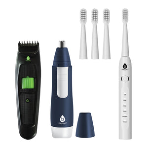 Pursonic GroomSmart Trio Bundle — USB Rechargeable Electric Toothbrush, Beard & Body Trimmer, and Nose & Ear Hair Trimmer for a Complete Grooming Experience by Pursonic