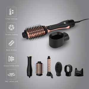 Hair Wellness Duo: Hot Air Blower Brush & Pursonic 3-in-1 LED Therapy Scalp Brush