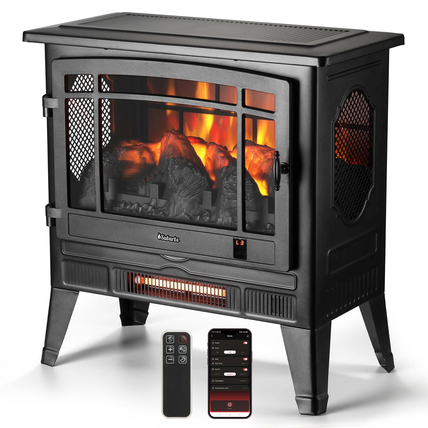 Suburbs TS25 Smart Electric Fireplace Stove Heater, WiFi Enabled