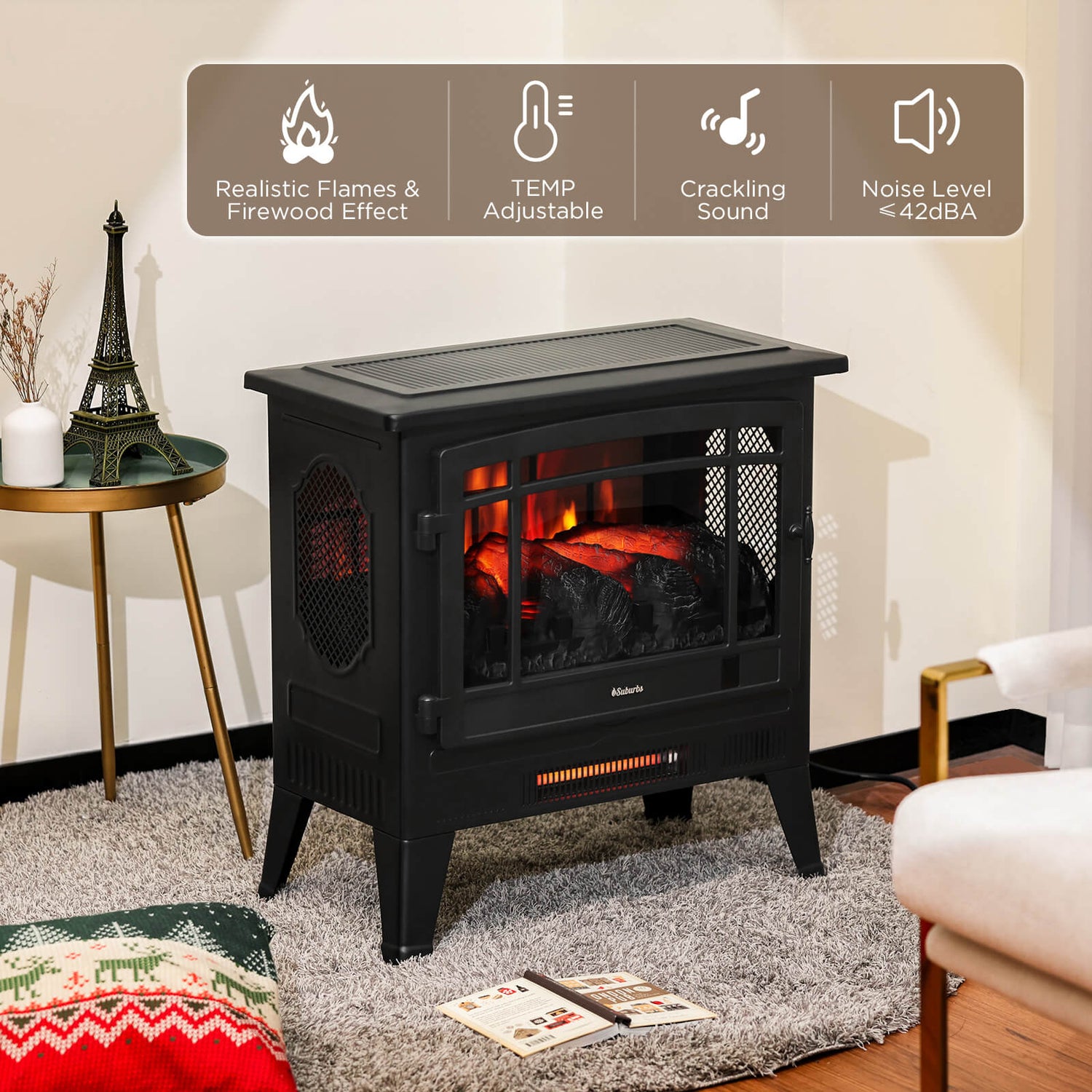 Suburbs TS25 Smart Electric Fireplace Stove Heater, WiFi Enabled