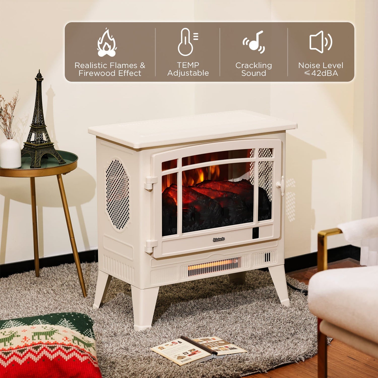 Suburbs TS25 Smart Electric Fireplace Stove Heater, WiFi Enabled