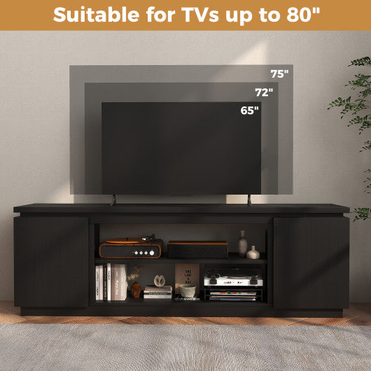 TV Cabinet with 3 Adjustable Shelves and Anti-Tipping Kits for TVs up to 80 Inch-Black