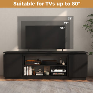 TV Cabinet with 3 Adjustable Shelves and Anti-Tipping Kits for TVs up to 80 Inch-Black