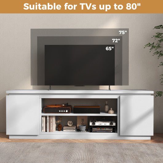 TV Cabinet with 3 Adjustable Shelves and Anti-Tipping Kits for TVs up to 80 Inch-White