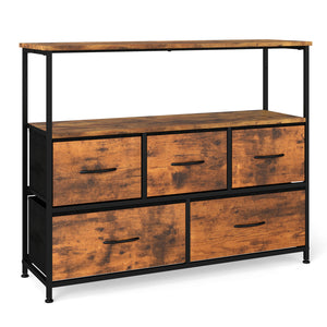 TV Stand Dresser for 45 Inch TV 5 Fabric Drawer Entertainment Center-Brown