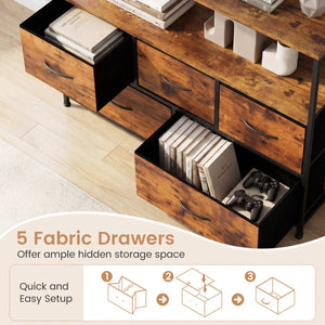 TV Stand Dresser for 45 Inch TV 5 Fabric Drawer Entertainment Center-Brown