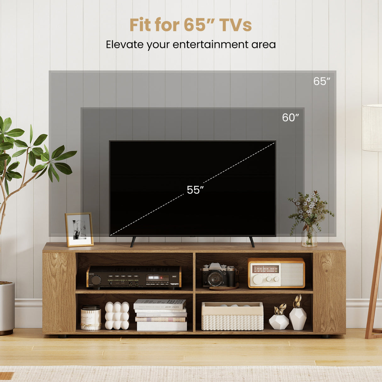 TV Stand Modern Wood Storage Console Entertainment Center-Natural