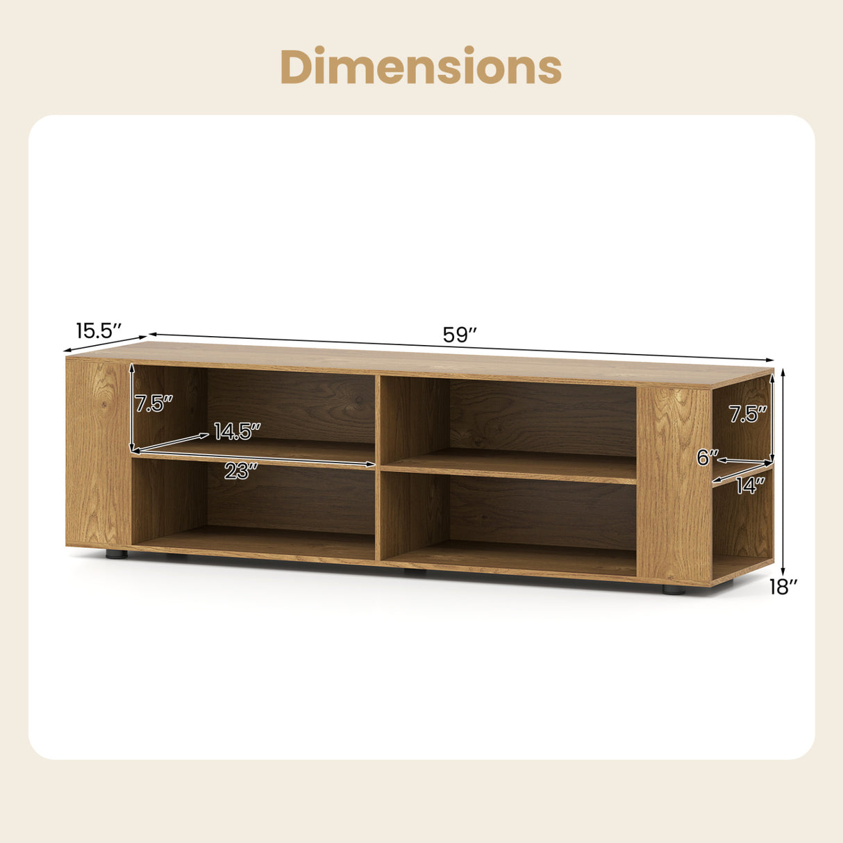 59 Inch Console Storage Entertainment Media Wood TV Stand-Black