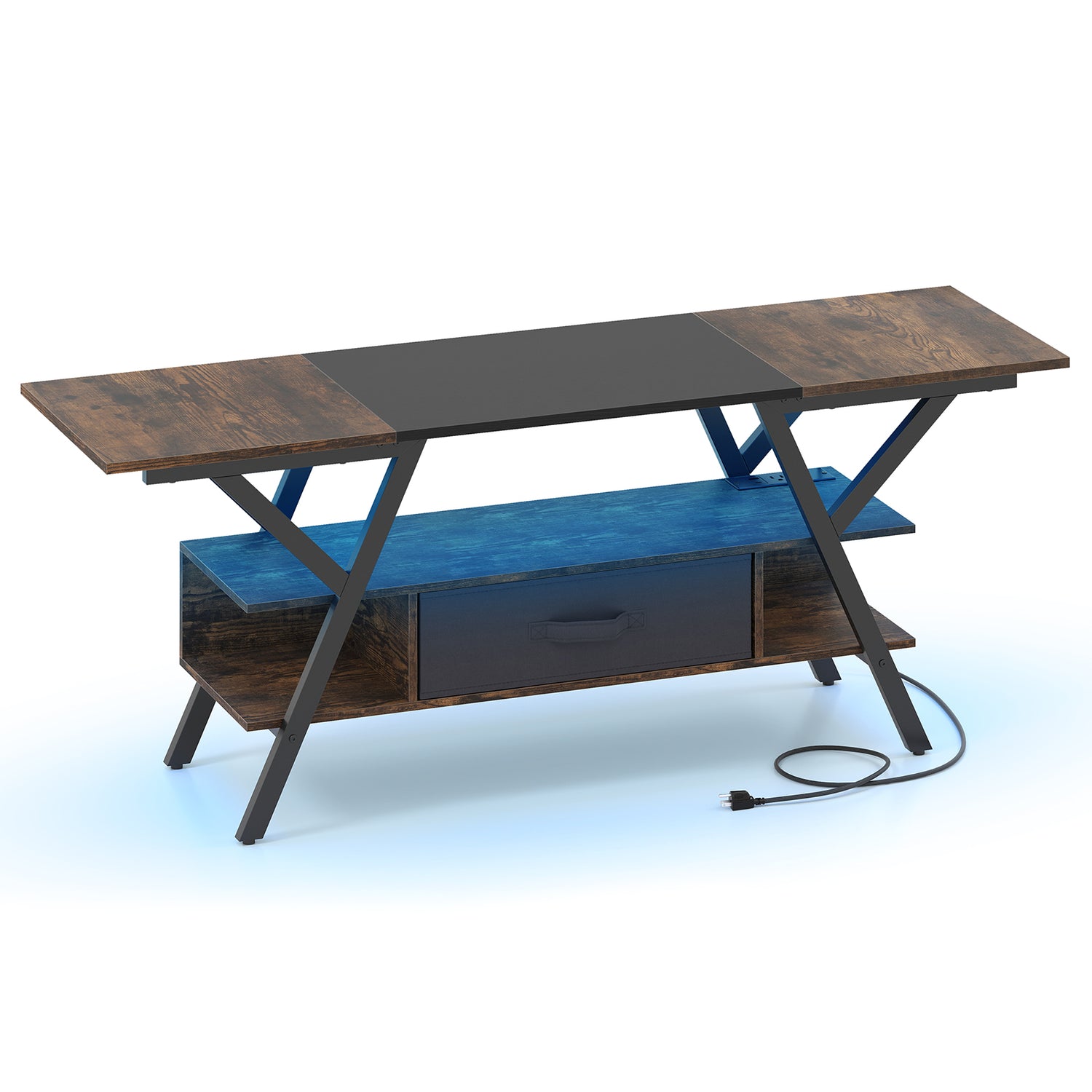 TV Stand for 65 Inch TVs with Power Outlets and LED Lights-Rustic Brown