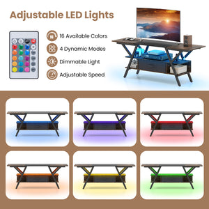 TV Stand for 65 Inch TVs with Power Outlets and LED Lights-Rustic Brown
