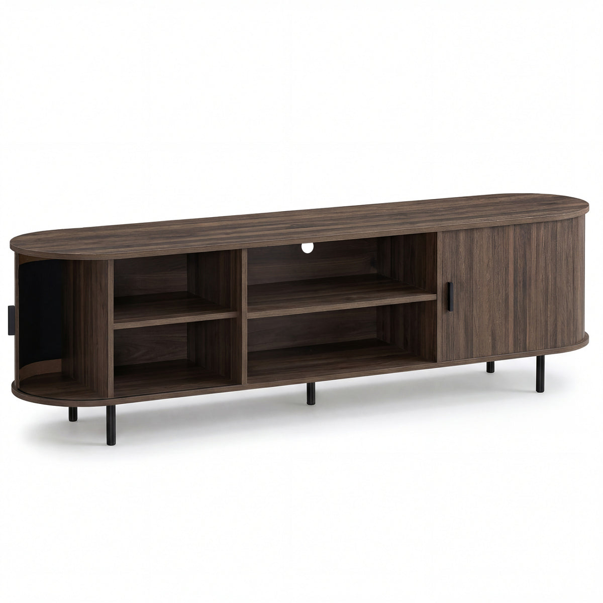 TV Stand for 80 Inch TVs Mid Century Modern Entertainment Center with Fluted Sliding Doors-Walnut