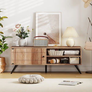 TV Stand for TVs up to 55 Inch Mid Century Modern Entertainment Center with Storage Cabinet-Oak