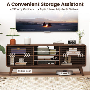 TV Stand for TVs up to 65" with Sliding Doors and Adjustable Shelves for Living Room-Walnut