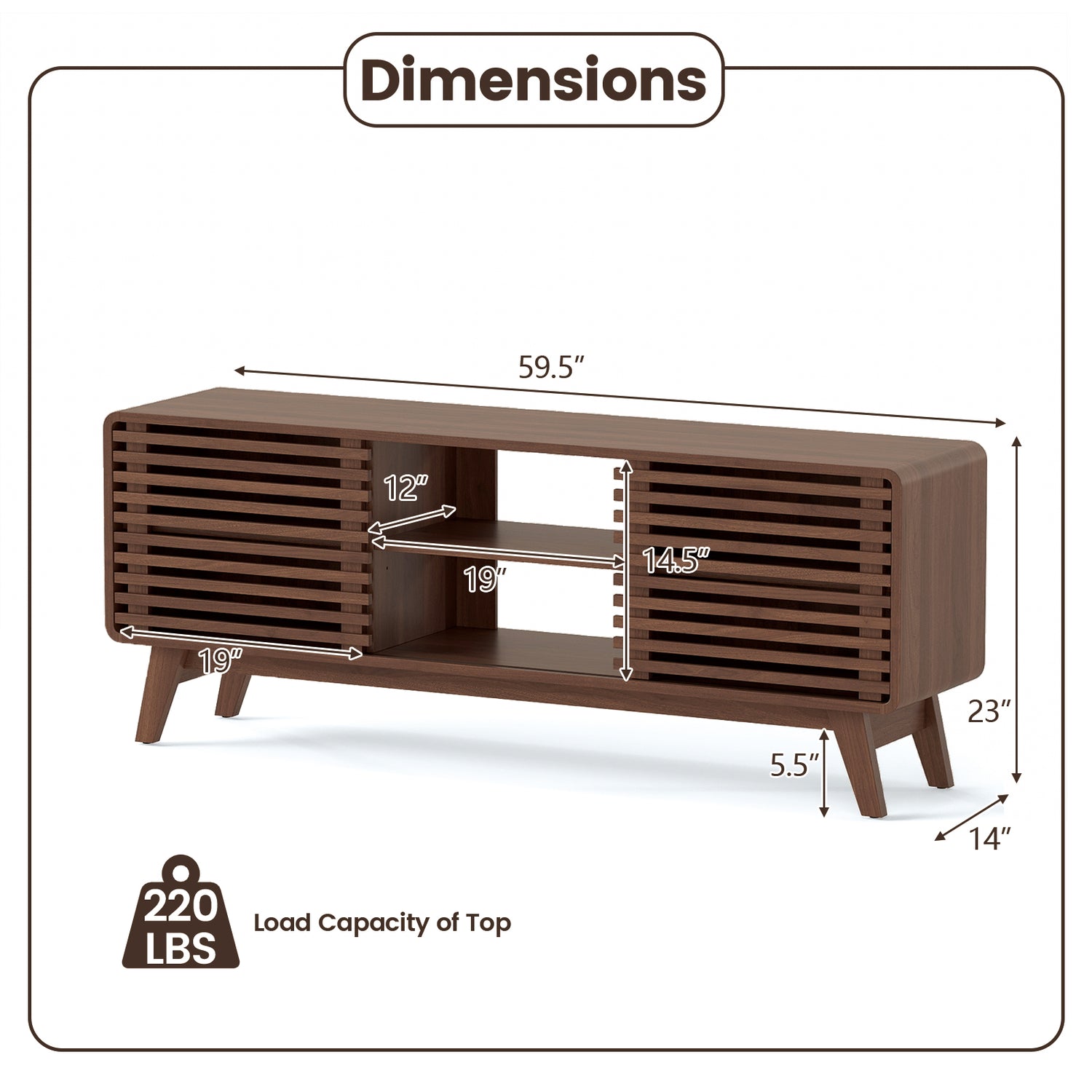 TV Stand for TVs up to 65" with Sliding Doors and Adjustable Shelves for Living Room-Walnut