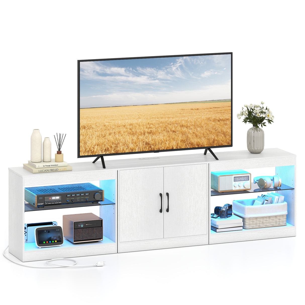 TV Stand for TVs up to 85 Inches LED Entertainment Center with Power Outlets-White