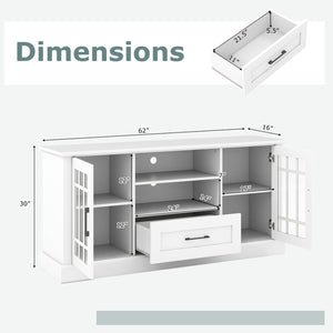 TV Stand for TVs up to 70  with Glass Doors Cubbies and Drawer-White