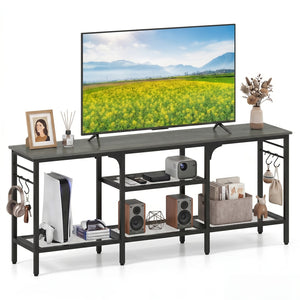 TV Stand for TVs up to 65 Inch with 3-Tier Open Shelves and 4 Hooks-Oak & Black