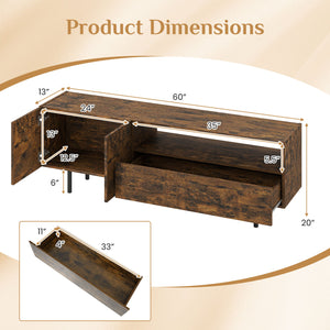 TV Stand for TVs up to 70" with Storage Cabinet and Raised Metal Legs-Rustic Brown