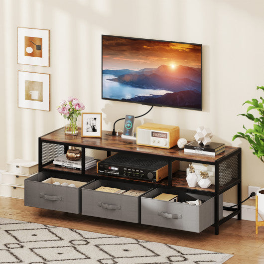 TV Stand for TVs up to 65 Inches with Power Outlets USB Charging-Rustic Brown