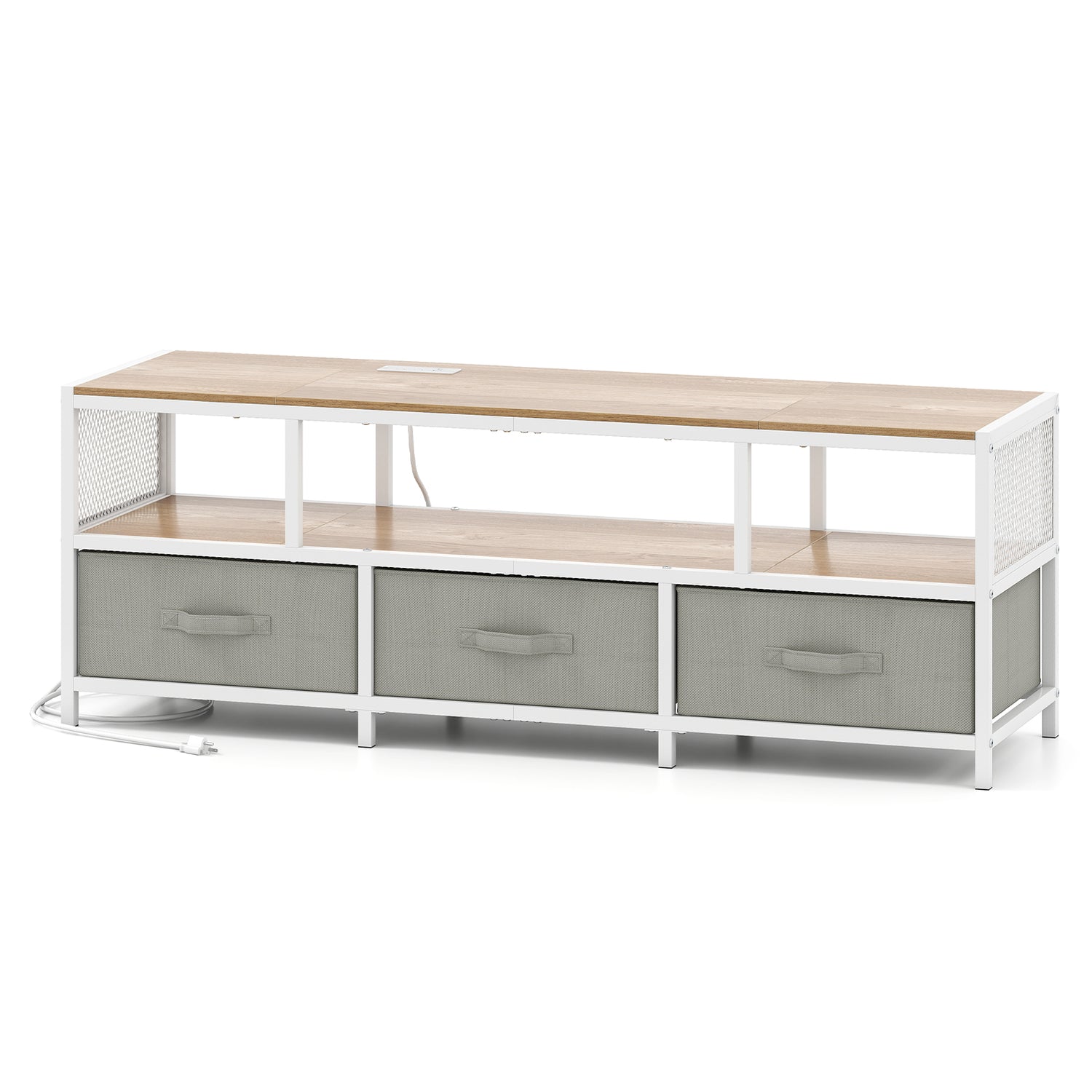 TV Stand for TVs up to 65 Inches with Power Outlets USB Charging-Natural