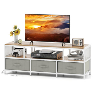 TV Stand for TVs up to 65 Inches with Power Outlets USB Charging-Natural