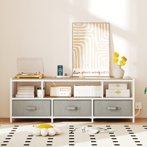 TV Stand for TVs up to 65 Inches with Power Outlets USB Charging-Natural