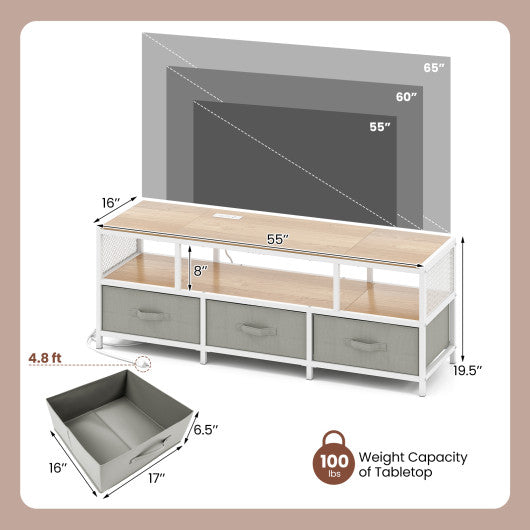 TV Stand for TVs up to 65 Inches with Power Outlets USB Charging-Natural