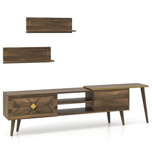 Mid-century Modern TV Stand for TVs up to 85 Inch with Open Compartments-Walnut