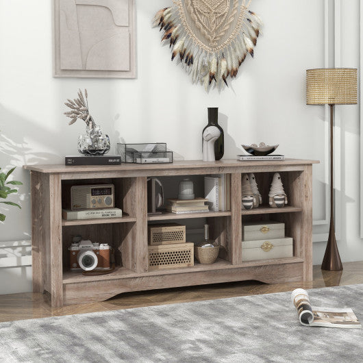 TV Stand for up to 65" Flat Screen TVs with Adjustable Shelves for 18" Electric Fireplace (Not Included)-Gray