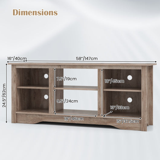 TV Stand for up to 65" Flat Screen TVs with Adjustable Shelves for 18" Electric Fireplace (Not Included)-Gray