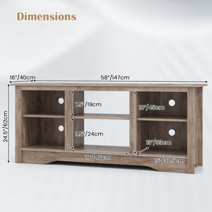 TV Stand for up to 65" Flat Screen TVs with Adjustable Shelves for 18" Electric Fireplace (Not Included)-Gray