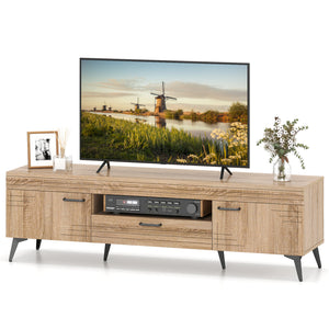 TV Stand with 2 Cabinets and Storage Drawer for 65 Inches TVs-Oak