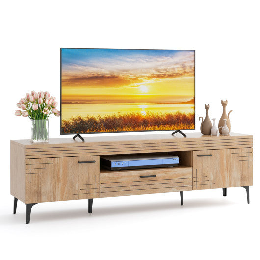 TV Stand with 2 Cabinets and Storage Drawer for 65 Inches TVs-Oak
