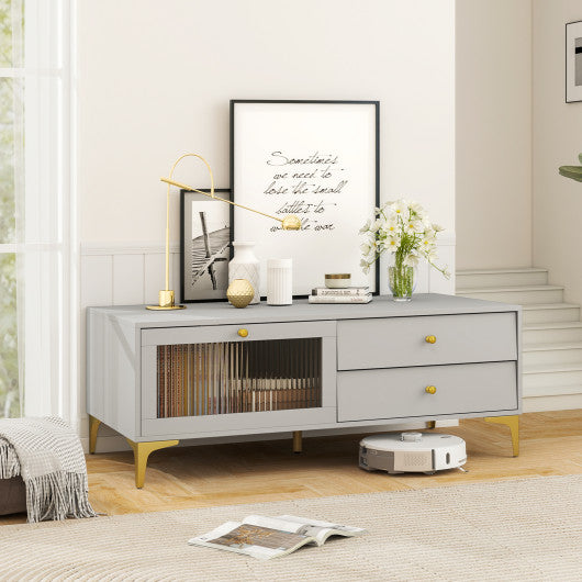 TV Stand with Compartment and Drawers for 55 Inch TV-Gray