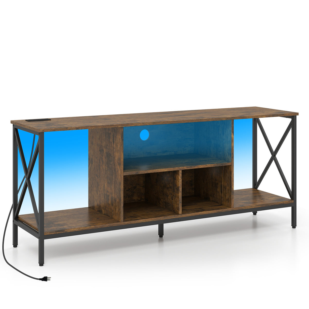 TV Stand with LED Lights for 65 Inch TV Entertainment Center with Power Outlets-Brown