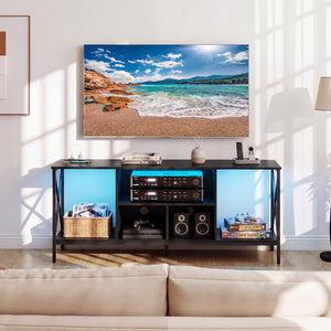 TV Stand with LED Lights for 65 Inch TV Entertainment Center with Power Outlets-Black