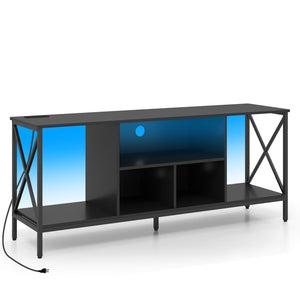 TV Stand with LED Lights for 65 Inch TV Entertainment Center with Power Outlets-Black