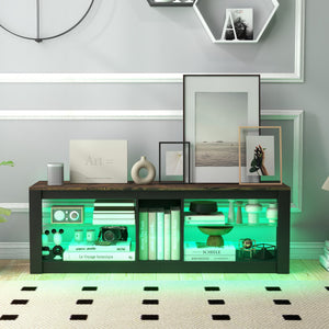 Modern TV Stand with LED Light and Adjustable Shelves for TVs up to 65 inch-Brown