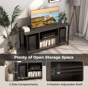 3-Tier TV Stand with Power Outlet USB and Adjustable Shelf-Gray