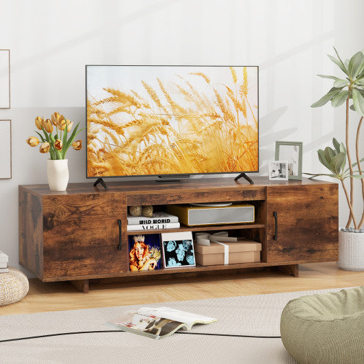 TV Stand with Power Outlet and 2 Cable Holes for 65 Inch TVs-Rustic Brown