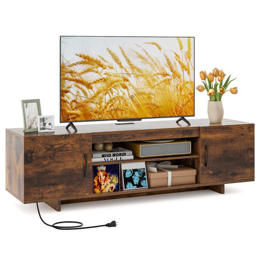 TV Stand with Power Outlet and 2 Cable Holes for 65 Inch TVs-Rustic Brown