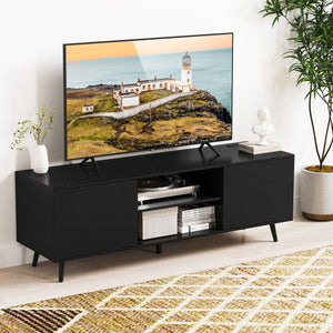 TV Stand with Power Outlets and Adjustable Shelf for 60 Inch TVs-Black